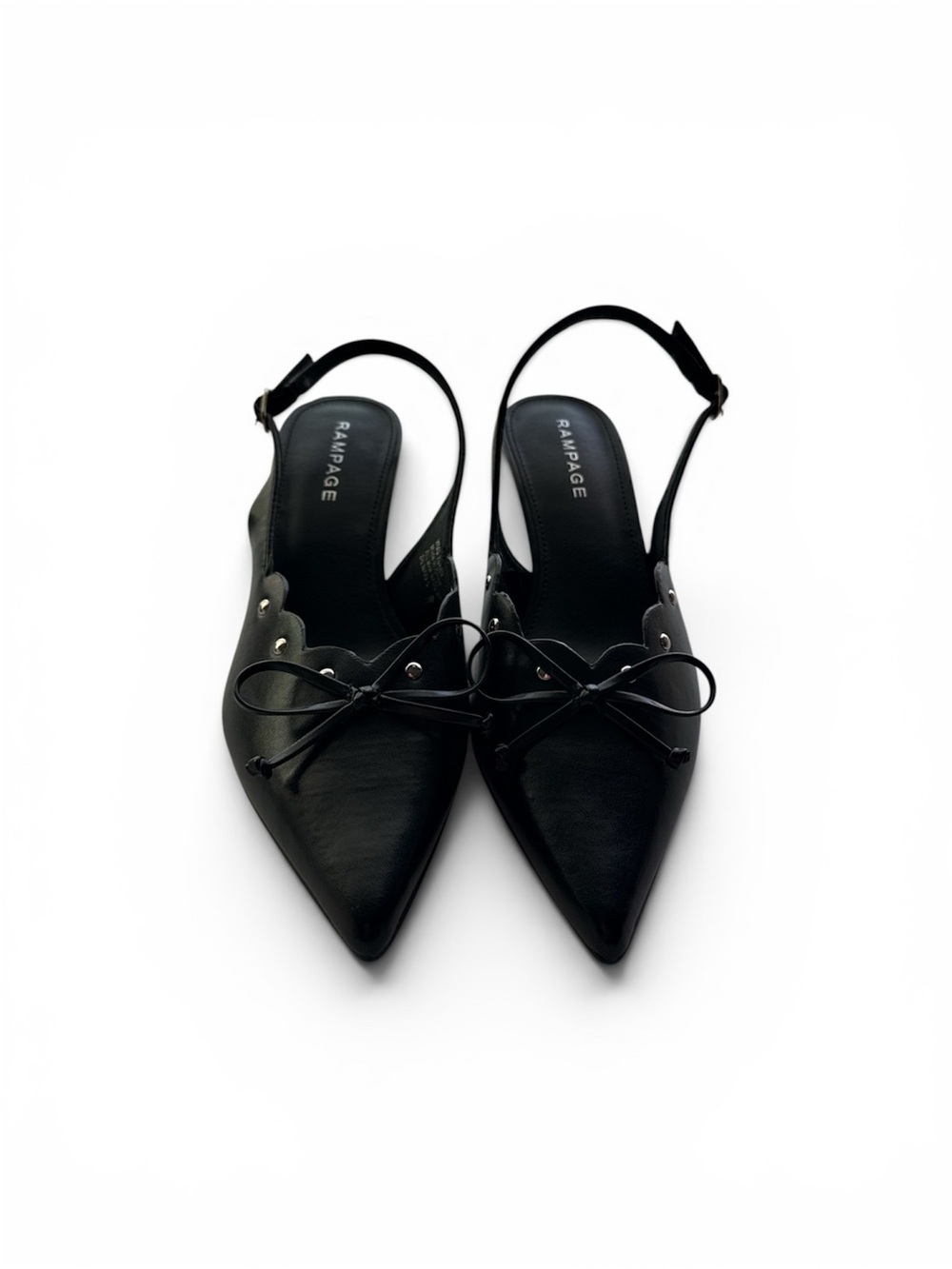 Rampage Black Pointed Slingback kitten heels with Bow Accents